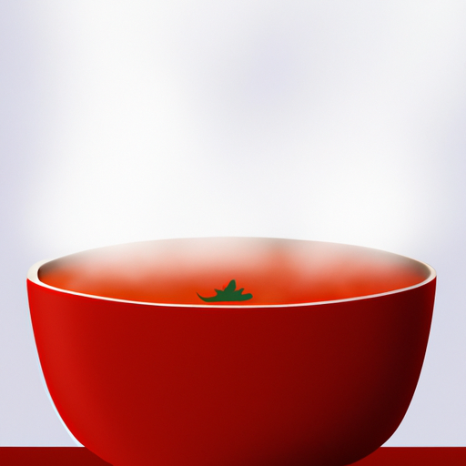 Suggestion: A bright red bowl with steam rising from it, filled with tomato soup.