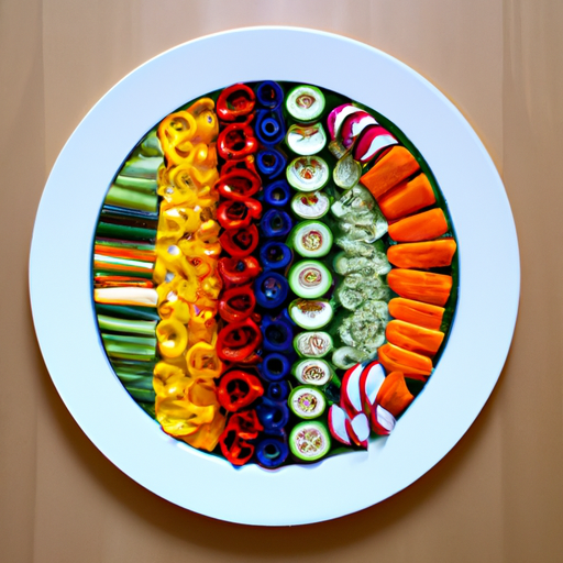 Suggestion: A plate of colorful vegetables arranged in a rainbow pattern.