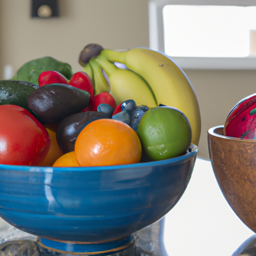 A bowl of fresh, colorful fruits and vegetables.