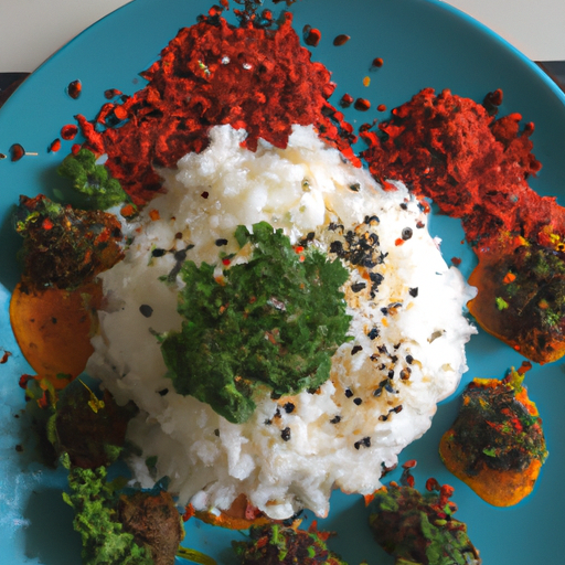 A colorful plate of food with herbs and spices sprinkled on top.
