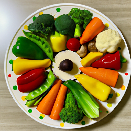 Suggested Prompt: A plate of colorful vegetables arranged in a circle.