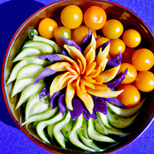 Suggested Prompt: A bowl of colorful vegetables arranged in a spiral pattern.