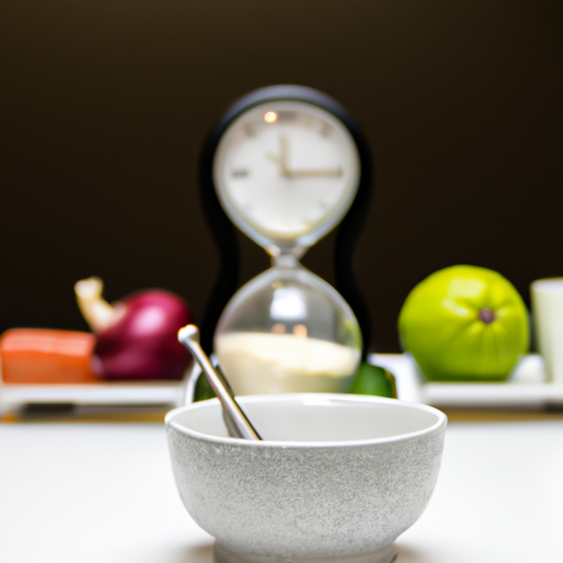 An ingredients bowl with a clock ticking in the background.
